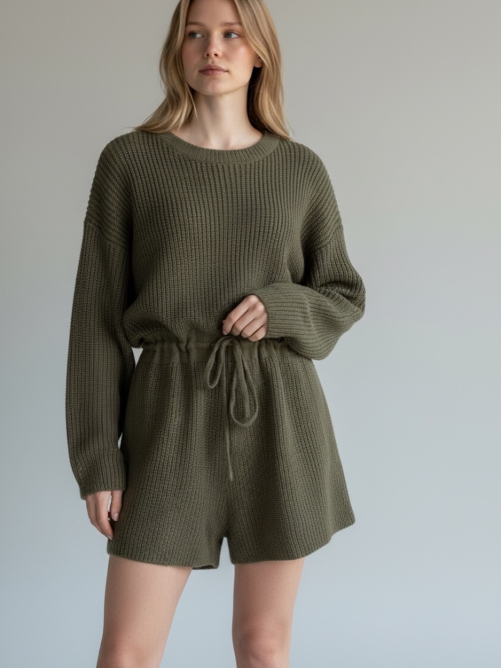 MABLE Olive Green Knit Sweater Romper Size Medium